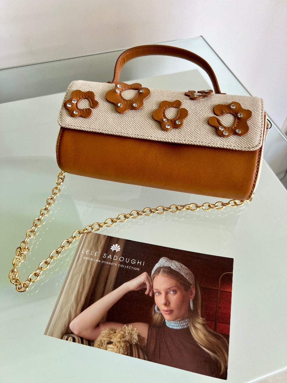 LELE SADOUGHI Mini Tabitha Floral Top Handle Bag Saddle Brown